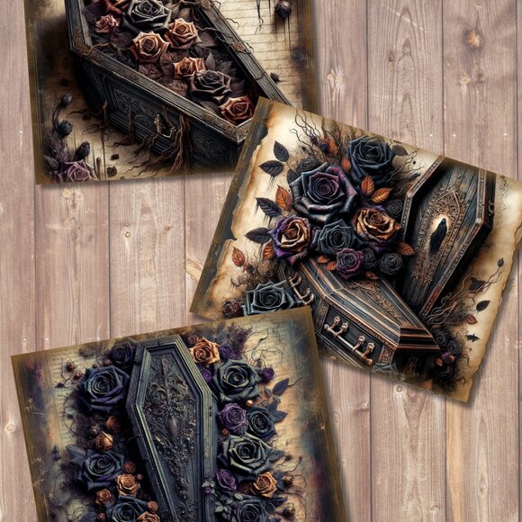 Gothic Victorian Coffin Junk Journal Paper, Haunted Vintage Ephemera, Dark Flora - Picture 2 of 6